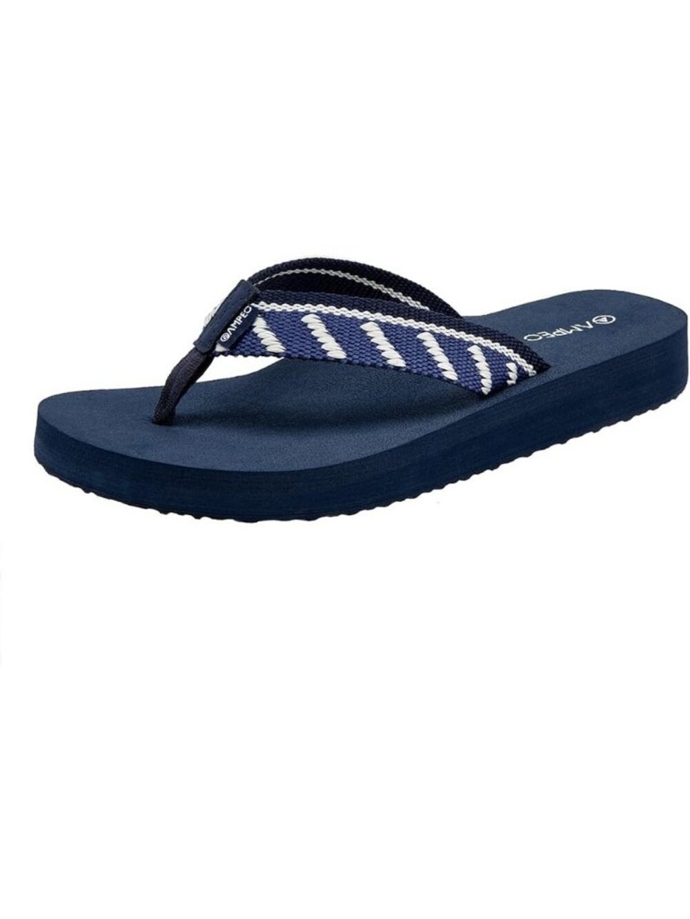Women's Webbing Stripe Blue Comfortable Flip Flops Summer Beach Thong Sandals